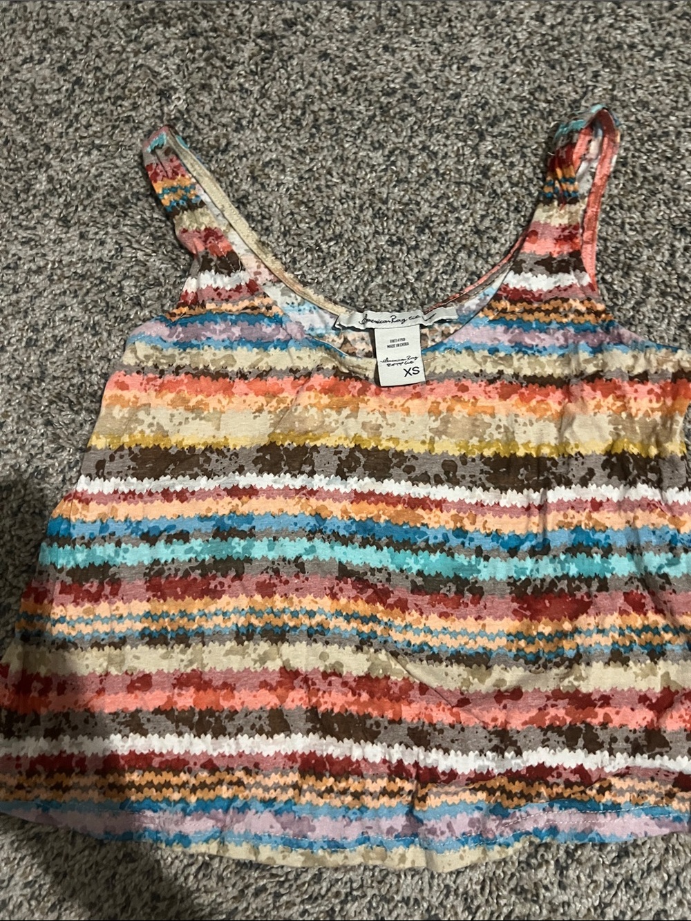 American Rag Striped Multicolor Scoop Tank — Coral, Turquoise, Mustard, Brown